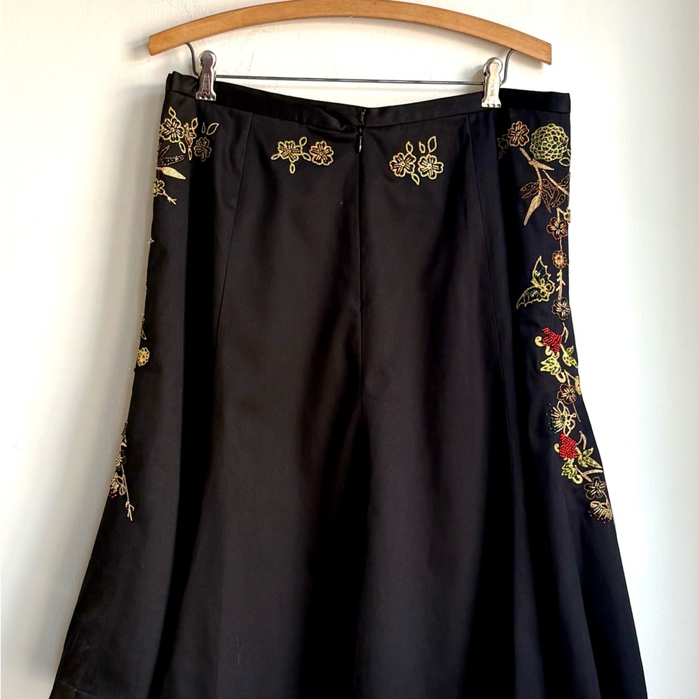 Susan Bristol Flowers & Butterflies BEADED Black Floral Flared Skirt size 12 - Picture 3 of 5